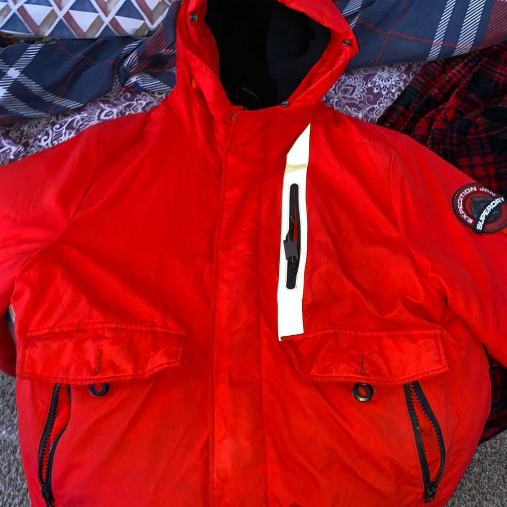 super-dry coat orange and black